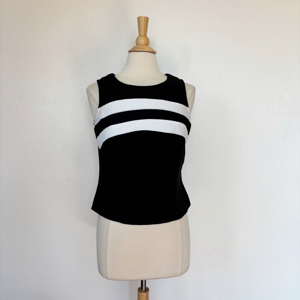Vintage 90s Black & White Striped Fitted Tank Top